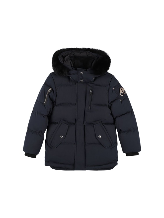 Moose Knuckles: Nylon puffer jacket w/ fur - Navy - kids-boys_0 | Luisa Via Roma