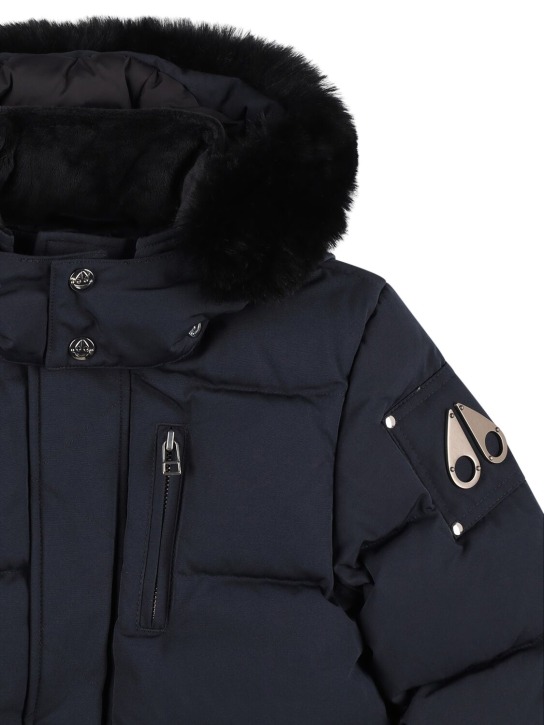 Moose Knuckles: Nylon puffer jacket w/ fur - Navy - kids-girls_1 | Luisa Via Roma