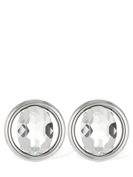 Alessandra Rich: Oval crystal stud earrings - Silver - women_0 | Luisa Via Roma