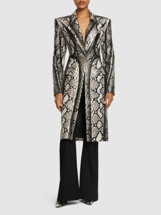 MUGLER: 蛇纹印花皮革中长大衣 - 白色/黑色 - women_1 | Luisa Via Roma
