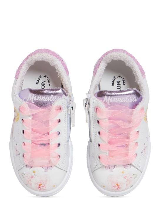Monnalisa: Frozen printed leather sneakers - White/Pink - kids-girls_1 | Luisa Via Roma