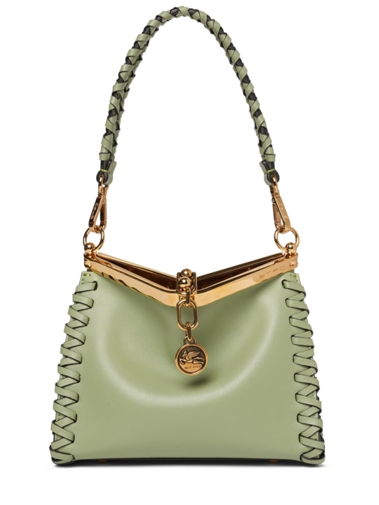 Etro: Small Vela braided leather bag - Green - women_0 | Luisa Via Roma