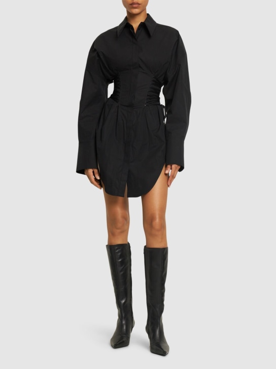 MUGLER: Robe-chemise courte en popeline de coton - Noir - women_1 | Luisa Via Roma