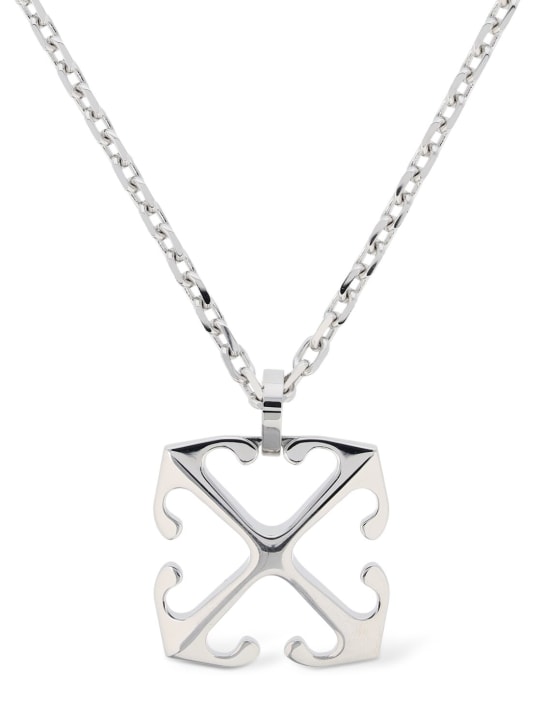 Off-White: Arrow brass pendant necklace - Silver - men_0 | Luisa Via Roma