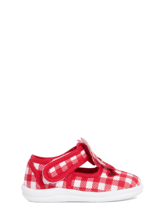 Monnalisa: Cotton jersey sandals w/bow - White/Red - kids-girls_0 | Luisa Via Roma