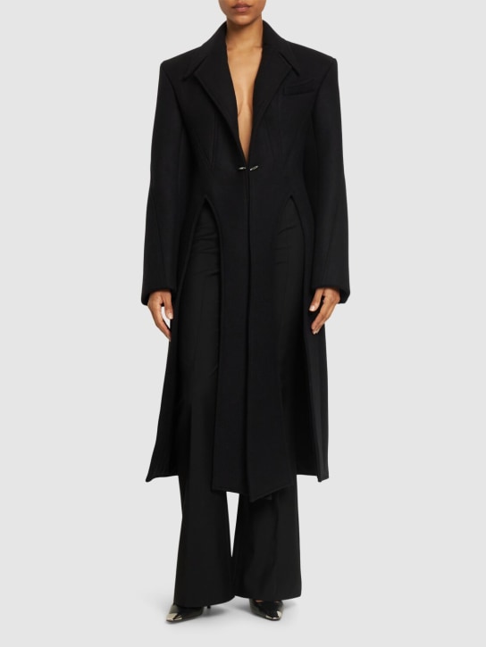 MUGLER: 羊毛混纺斜纹中长大衣 - 黑色 - women_1 | Luisa Via Roma
