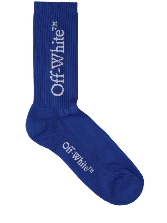 Off-White: Mid bookish cotton blend socks - Nautical Blue - men_0 | Luisa Via Roma