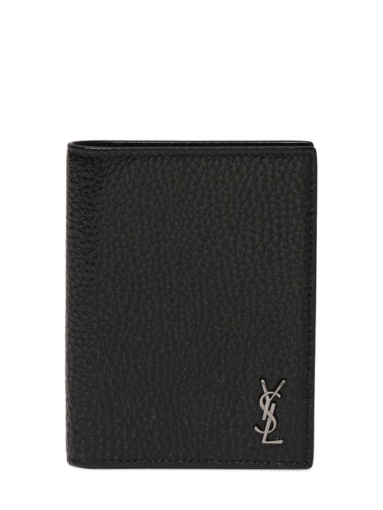 Saint Laurent: Tiny Cassandre leather card wallet - Black - men_0 | Luisa Via Roma