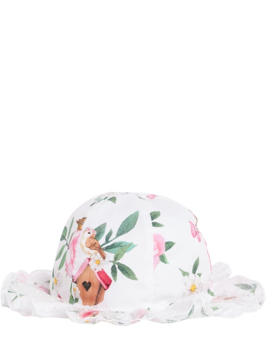 Monnalisa: Printed cotton poplin hat - White - kids-girls_0 | Luisa Via Roma