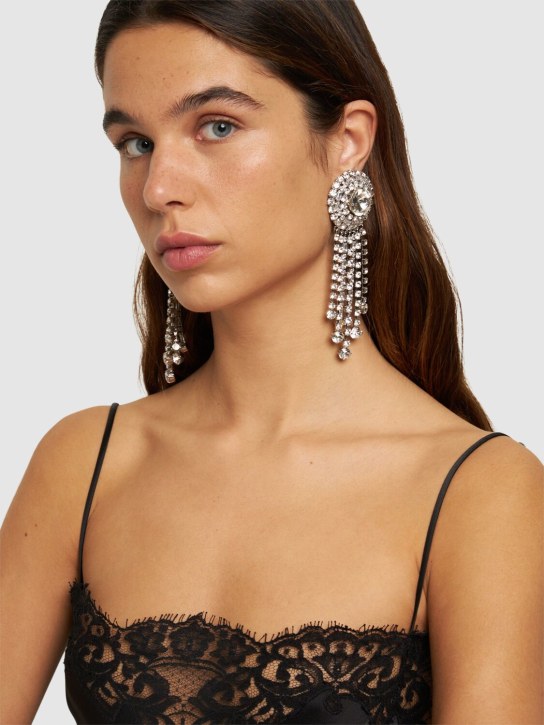 Alessandra Rich: Fringes crystal pendant earrings - Silver - women_1 | Luisa Via Roma