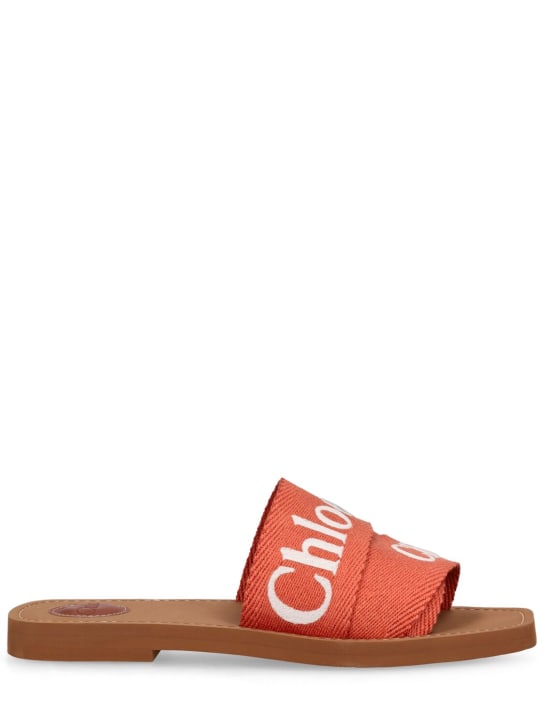Chloé: 10mm Woody linen flat slides - Orange - women_0 | Luisa Via Roma