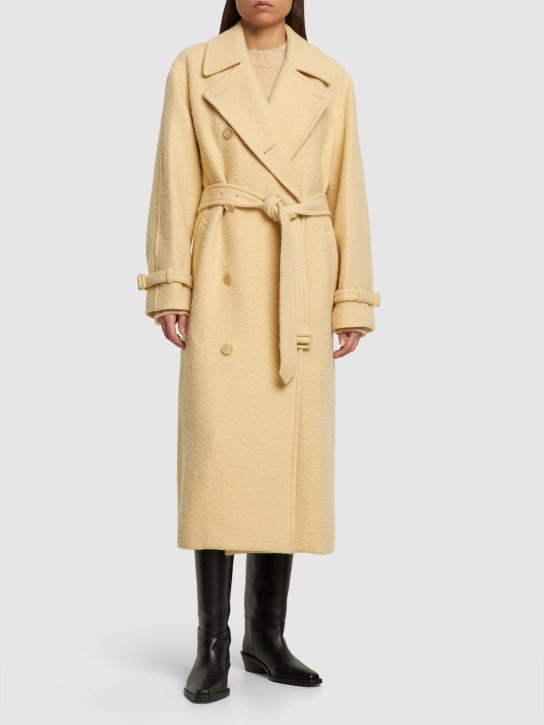 AURALEE: Trench-coat en alpaga brossé et laine - Beige Clair - women_1 | Luisa Via Roma