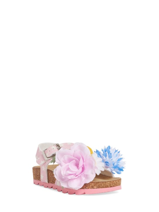 Monnalisa: Faux leather sandals w/flower appliqués - Pink/Multi - kids-girls_1 | Luisa Via Roma