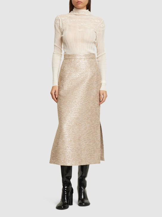 Emilia Wickstead: Ariceli jacquard tweed midi skirt - Beige/Silver - women_1 | Luisa Via Roma