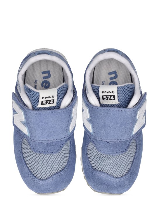 New Balance: 574 Leather sneakers - Blue - kids-girls_1 | Luisa Via Roma