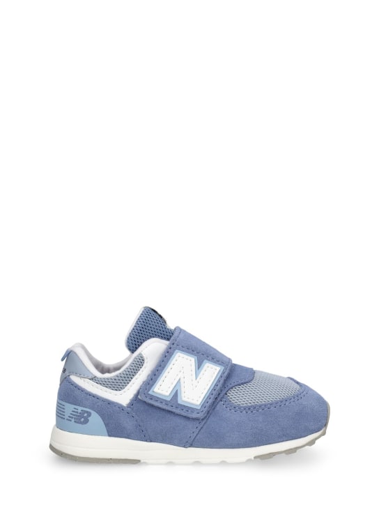 New Balance: Sneakers 574 in pelle - Blu - kids-girls_0 | Luisa Via Roma