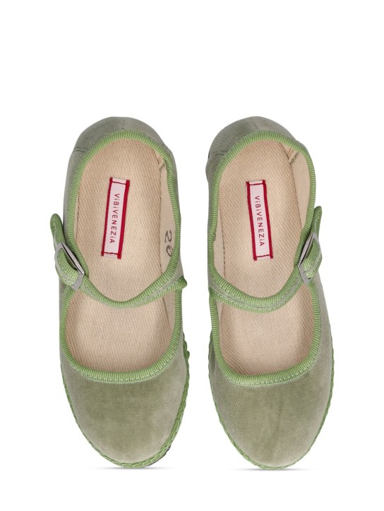 Vibi Venezia: Cotton velvet Mary Jane loafers - Light Green - kids-girls_1 | Luisa Via Roma