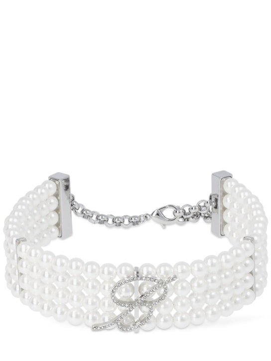 Blumarine: B logo faux pearl choker - White/Crystal - women_0 | Luisa Via Roma