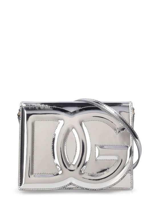 Dolce&Gabbana: Logo laminated shoulder bag - Silver - women_0 | Luisa Via Roma