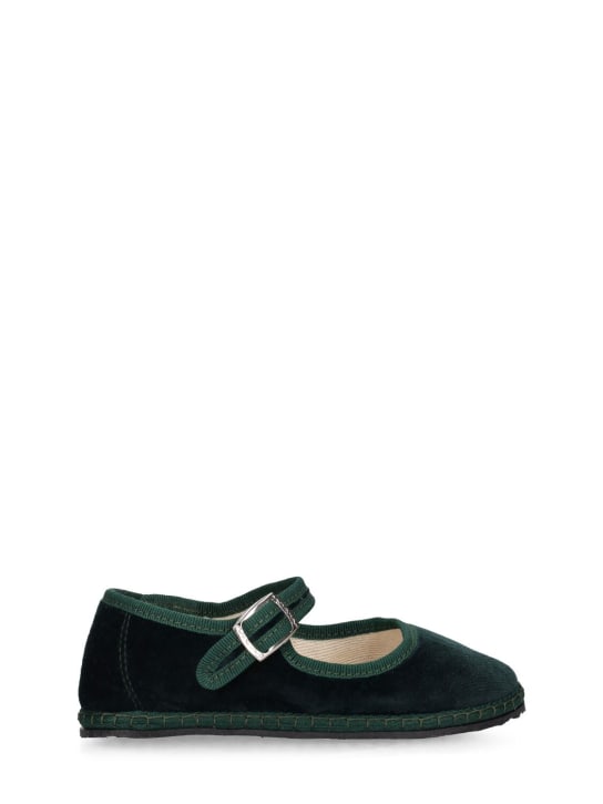 Vibi Venezia: Cotton velvet Mary Jane loafers - Forest Green - kids-girls_0 | Luisa Via Roma