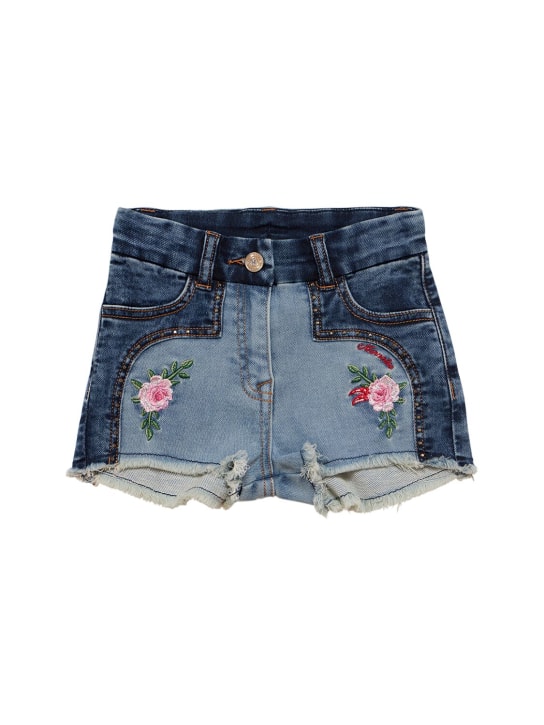 Monnalisa: Embroidered cotton denim shorts - Denim - kids-girls_0 | Luisa Via Roma