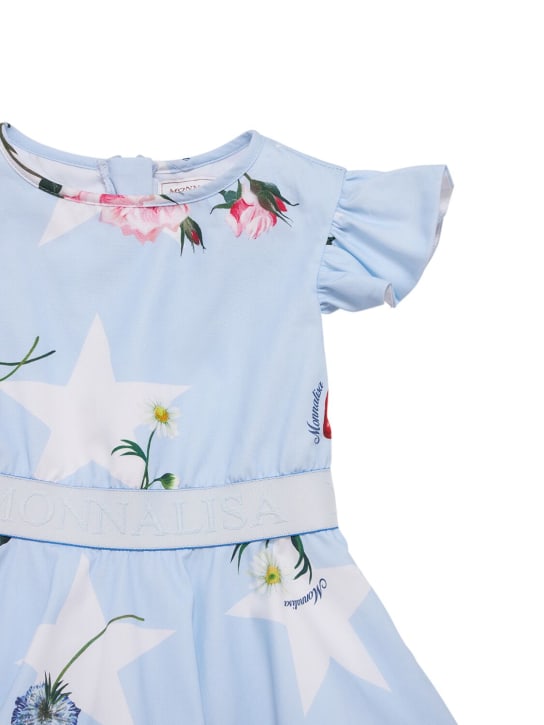 Monnalisa: Printed cotton poplin dress - Blue/Multi - kids-girls_1 | Luisa Via Roma
