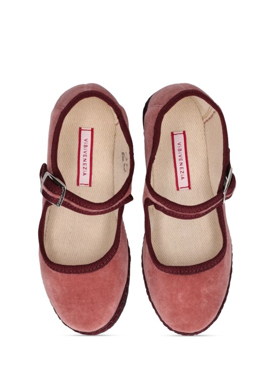 Vibi Venezia: Cotton velvet Mary Jane loafers - Pink/Bordeaux - kids-girls_1 | Luisa Via Roma