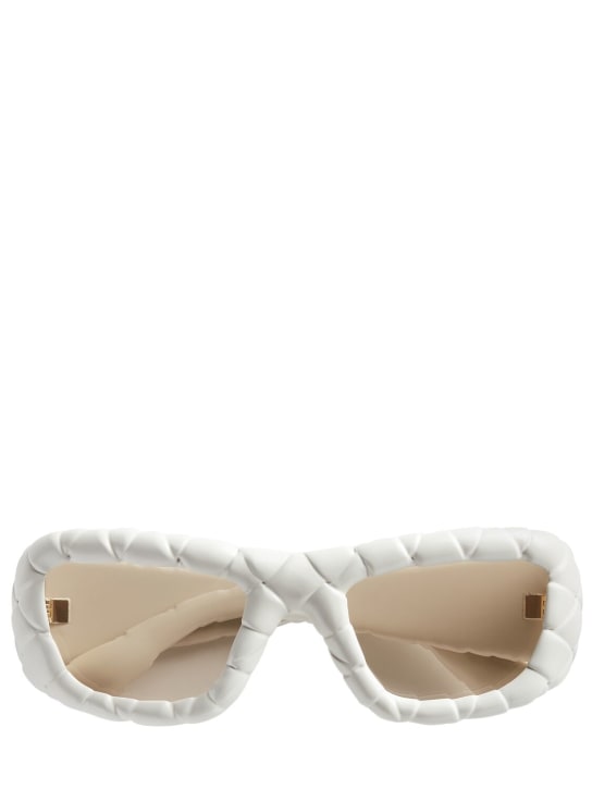 Bottega Veneta: Rechteckige Sonnenbrille "Intrecciato" - Weiß - men_0 | Luisa Via Roma