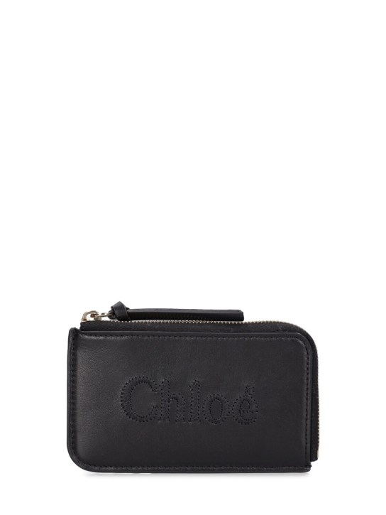 Chloé: Small Chlooè Sense leather zipped wallet - Black - women_0 | Luisa Via Roma