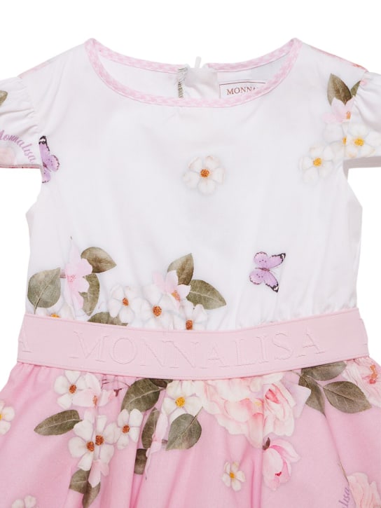 Monnalisa: Printed cotton poplin dress - White/Pink - kids-girls_1 | Luisa Via Roma