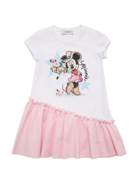 Monnalisa: Printed stretch cotton jersey dress - White/Pink - kids-girls_0 | Luisa Via Roma