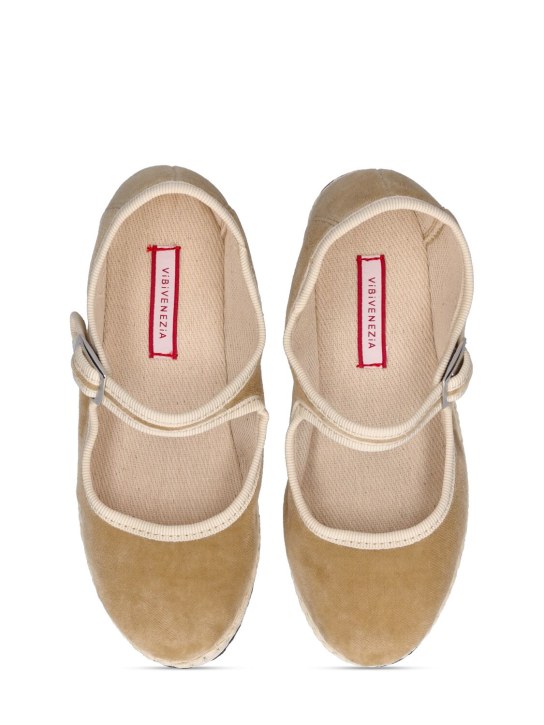 Vibi Venezia: Cotton velvet Mary Jane loafers - Beige - kids-boys_1 | Luisa Via Roma