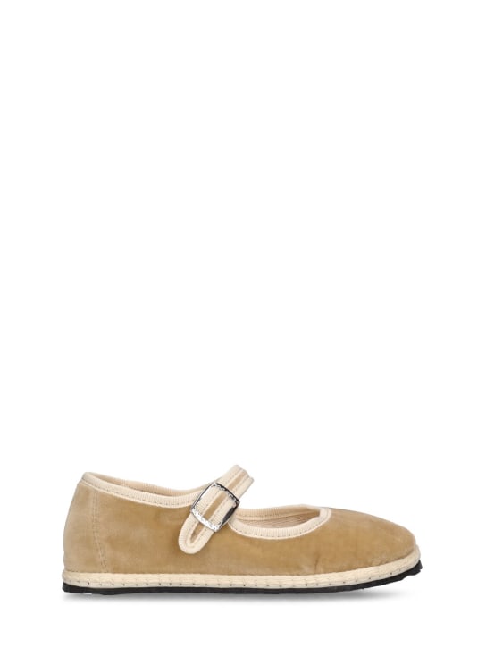 Vibi Venezia: Cotton velvet Mary Jane loafers - Beige - kids-girls_0 | Luisa Via Roma