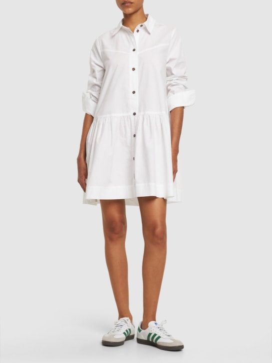 GANNI: Mini-robe chemise en popeline de coton - Blanc Vif - women_1 | Luisa Via Roma