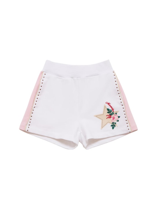 Monnalisa: Cotton blend sweat shorts - White - kids-girls_0 | Luisa Via Roma
