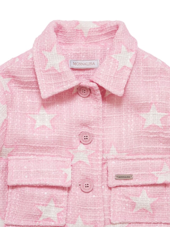 Monnalisa: Printed cotton bouclé jacket - Pink/White - kids-girls_1 | Luisa Via Roma