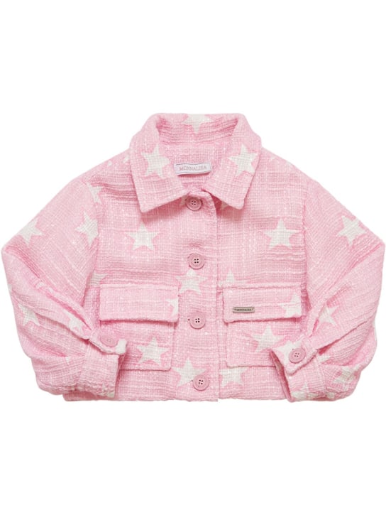 Monnalisa: Printed cotton bouclé jacket - Pink/White - kids-girls_0 | Luisa Via Roma