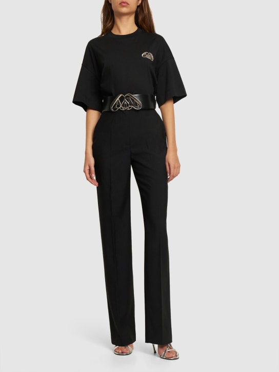 Alexander McQueen: T-shirt en coton - Noir - women_1 | Luisa Via Roma