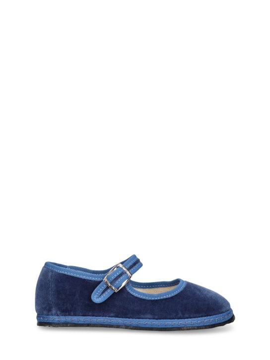 Vibi Venezia: Cotton velvet Mary Jane loafers - Blue - kids-girls_0 | Luisa Via Roma