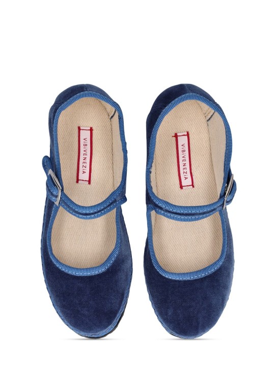 Vibi Venezia: Cotton velvet Mary Jane loafers - Blue - kids-boys_1 | Luisa Via Roma