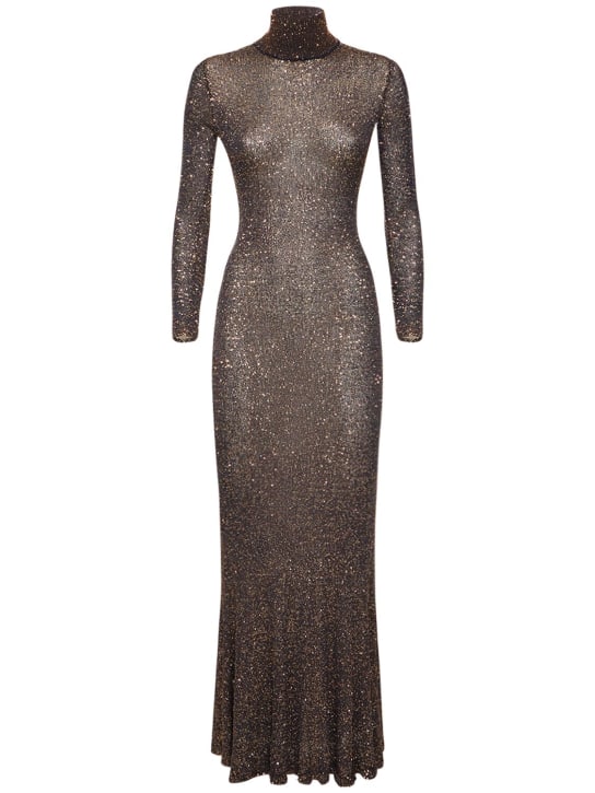 Balenciaga: Shiny viscose effect maxi dress - Brown/Gold - women_0 | Luisa Via Roma