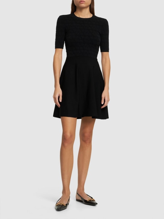 Valentino: Knit logo short sleeve mini dress - Black - women_1 | Luisa Via Roma