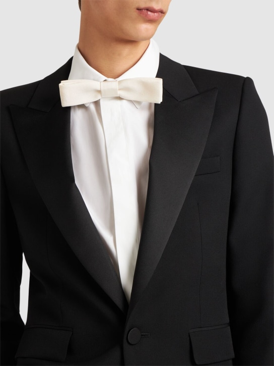 Saint Laurent: Rectangle cotton bow tie - Off White - men_1 | Luisa Via Roma