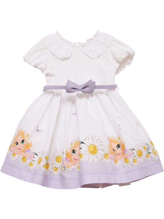 Monnalisa: Printed cotton dress - White/Lilac - kids-girls_0 | Luisa Via Roma