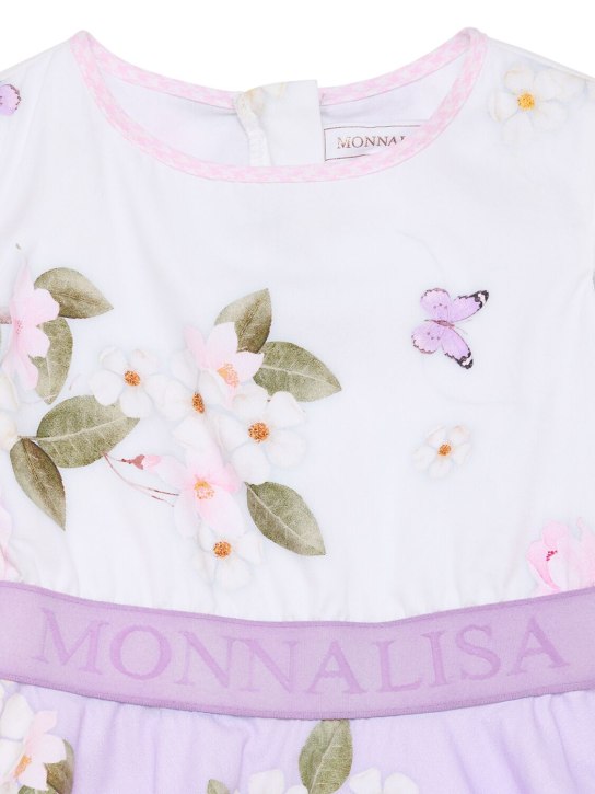 Monnalisa: Vestito in popeline di cotone stampato - Bianco/Lilla' - kids-girls_1 | Luisa Via Roma