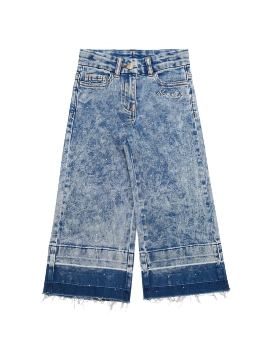 Monnalisa: Cotton denim flared jeans - Denim - kids-girls_0 | Luisa Via Roma