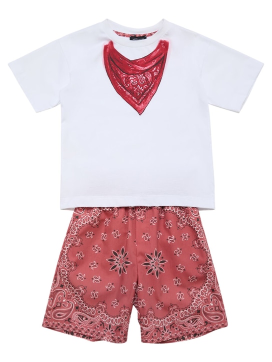 Monnalisa: Cotton jersey t-shirt & poplin shorts - White/Red - kids-boys_0 | Luisa Via Roma
