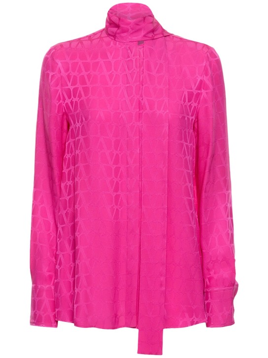 Valentino: Silk jacquard logo shirt w/scarf - Pink - women_0 | Luisa Via Roma