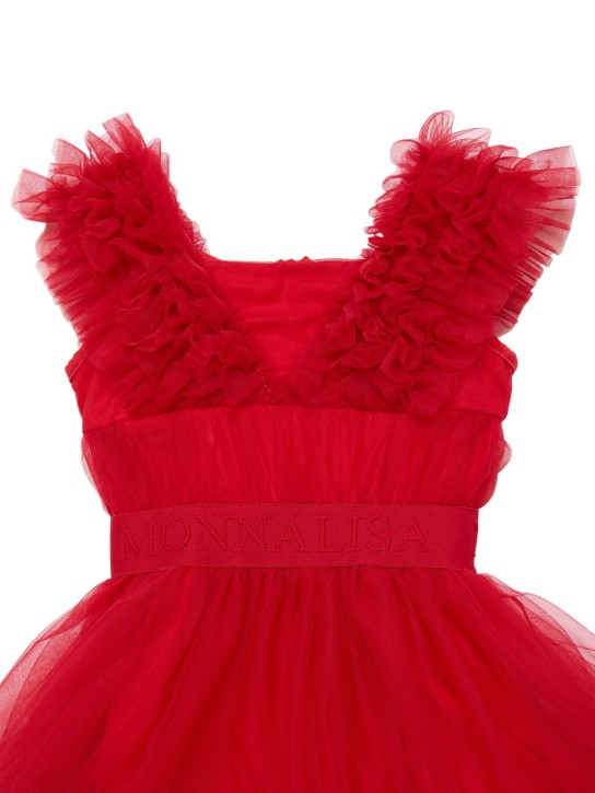 Monnalisa: Vestido de satén y tul bordado - Rojo - kids-girls_1 | Luisa Via Roma