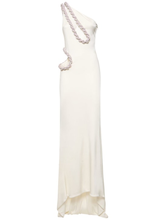 Stella McCartney: Embellished viscose satin cutout dress - White - women_0 | Luisa Via Roma